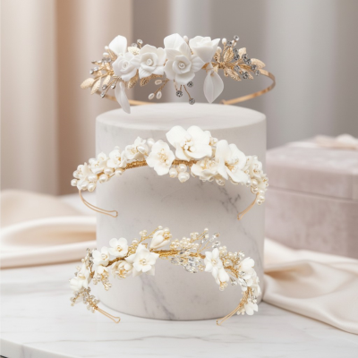 ATHENA COLLECTION - FLORAL GOLD HEADBAND COLLECTION - GOLD (THREE HEADBANDS) 