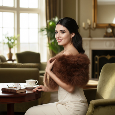 VINTAGE INSPIRED MARABOU FEATHER STOLE - CHOCOLATE BROWN (SG1)