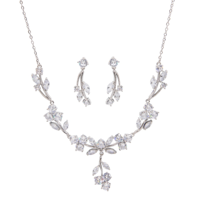 CUBIC ZIRCONIA COLLECTION - GLTZY GLAM NECKLACE SET - CZNK173 SILVER