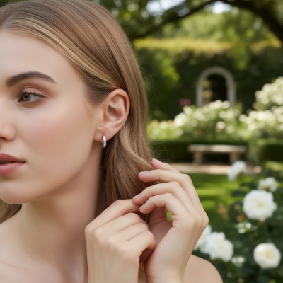 CUBIC ZIRCONIA COLLECTION - EXQUISITE SILVER HOOP EARRINGS - CZER934 925 STERLING SILVER