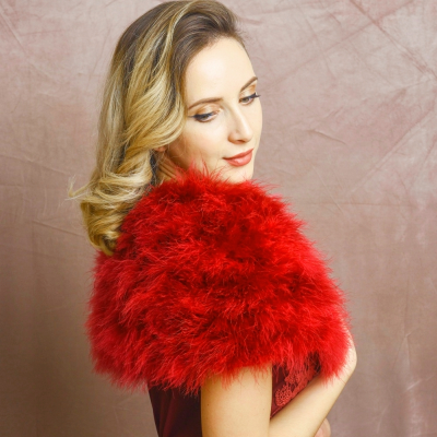 VINTAGE INSPIRED MARABOU FEATHER STOLE - RED (SG1)