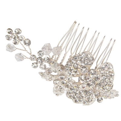 ATHENA COLLECTION - CRYSTAL FLOWER COMB - SAMPLE 33 SILVER