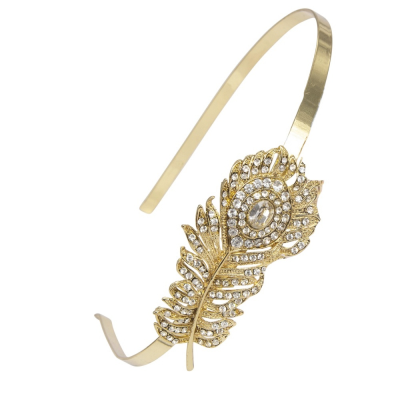 ATHENA COLLECTION - (LIMITED EDITION) PEACOCK FEATHER HEADBAND -  AHB144 GOLD
