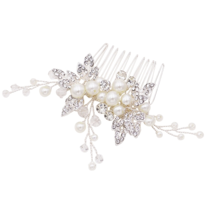 ATHENA COLLECTION - EXQUISITE HAIR VINE COMB - HC279 SILVER