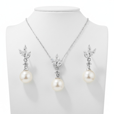 CUBIC ZIRCONIA COLLECTION - VINTAGE CHIC NECKLACE SET - CZNK254 SILVER