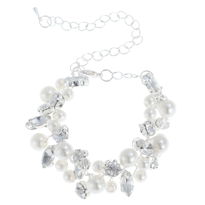 ATHENA COLLECTION - PEARL CLUSTER BRACELET - BR148 SILVER 