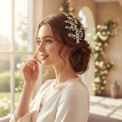 ATHENA COLLECTION - VINTAGE SPRAY HEADPIECE - HC288 SILVER