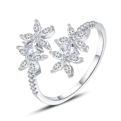 CUBIC ZIRCONIA COLLECTION - CRYSTAL FLOWR RING - R19 SILVER