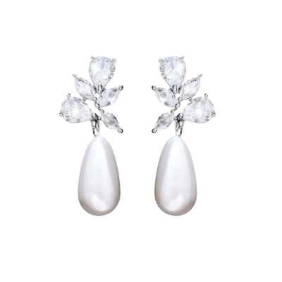 CUBIC ZIRCONIA COLLECTION - PEARL ELEGANCE EARRINGS - CZER898 SILVER