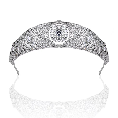 CUBIC ZIRCONIA COLLECTION - MEGHAN DECO TIARA - AHB148 SILVER