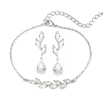 CUBIC ZIRCONIA COLLECTION - DAINTY ELEGANCE BRACELET SET - COLLECTION 2A SILVER