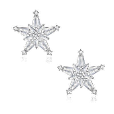 CUBIC ZIRCONIA COLLECTION - GLITZY STAR EARRINGS - CZER610 SILVER