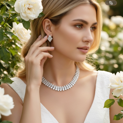 CUBIC ZIRCONIA COLLECTION - EXQUISITE SPARKLE NECKLACE SET - CZNK284 SILVER 