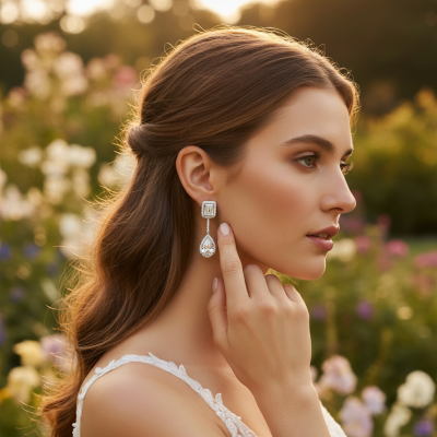 CUBIC ZIRCONIA COLLECTION - ART DECO DROP EARRINGS - CZER921 GOLD 