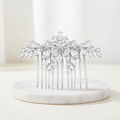 CUBIC ZIRCONIA COLLECTION - VINTAGE LUXE HAIR COMB - HC301 SILVER