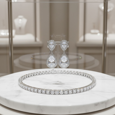 CUBIC ZIRCONIA COLLECTION - CHIC TENNIS BRACELET SET -SILVER