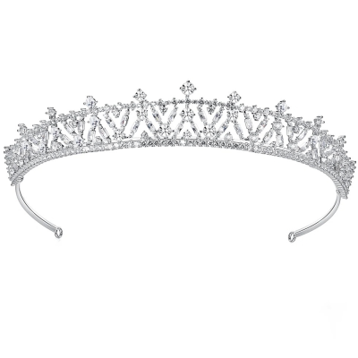 CUBIC ZIRCONIA COLLECTION - REGAL STARLET TIARA  - AHB179 SILVER