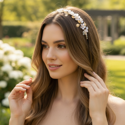 ATHENA COLLECTION - DAINTY PEARL HEADBAND - AHB243 GOLD