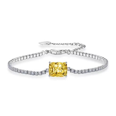 CUBIC ZIRCONIA COLLECTION - GLITZY GEM BRACELET 925 STERLING SILVER - CZBR140 YELLOW