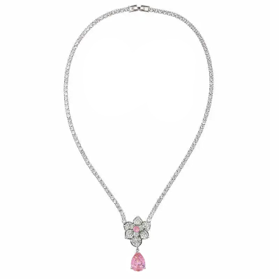 CUBIC ZIRCONIA COLLECTION - VINTAGE INSPIRED NECKLACE SET - CZNK246 PINK