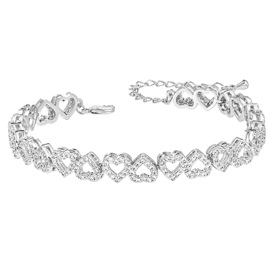 CUBIC ZIRCONIA COLLECTION - CRYSTAL HEARTS BRACELET - BR132 SILVER