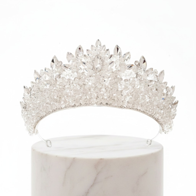 CUBIC ZIRCONIA COLLECTION - LUXE STATEMENT TIARA -  AHB257 SILVER 