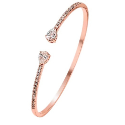 CUBIC ZIRCONIA COLLECTION - GLITZY GEM BANGLE BRACELET -CZBR144 ROSE GOLD (ADJUSTABLE)