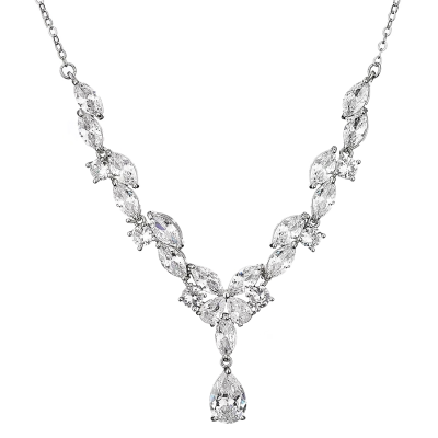 CUBIC ZIRCONIA COLLECTION - SIMULATED DIAMOND NECKLACE - CZNK187 SILVER