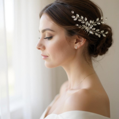 ATHENA COLLECTION - CRYSTAL VINE HAIR COMB - HC309 SILVER 