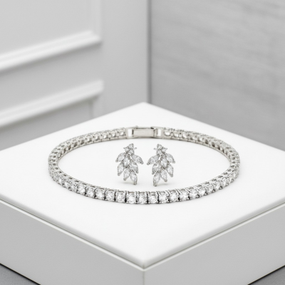 CUBIC ZIRCONIA COLLECTION - TENNIS BRACELET SET - SILVER