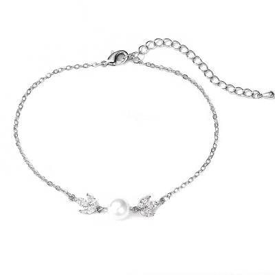 CUBIC ZIRCONIA COLLECTION - CHIC PEARL BRACELET - BR134 SILVER
