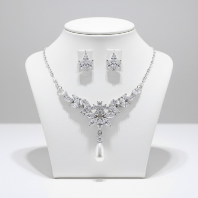 CUBIC ZIRCONIA COLLECTION - OPULENCE NECKLACE SET CZNK249 SILVER