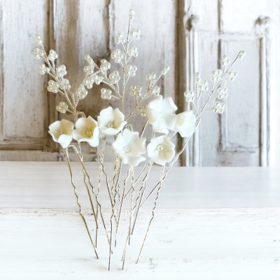 ATHENA COLLECTION - EXQUISITE BOUQUET HAIR PIN SET - (PIN 83) SILVER 