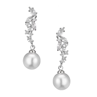 CUBIC ZIRCONIA COLLECTION - GLEAMING PEARL DROP EARRINGS - CZER636 SILVER