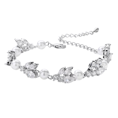 CUBIC ZIRCONIA COLLECTION - PERFECT PEARL BRACELET - CZBR142 SILVER