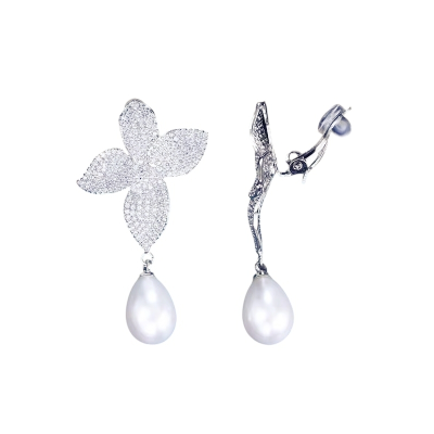 CUBIC ZIRCONIA COLLECTION - CRYSTAL ALLURE CLIP ON EARRINGS - CZER901 SILVER 