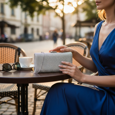 ATHENA COLLECTION - GLITZY GLAM CRYSTAL CLUTCH - SILVER