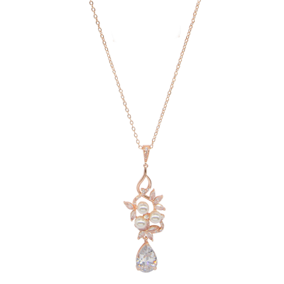 CUBIC ZIRCONIA COLLECTION - PEARL BLOOM NECKLACE- CZNK165 ROSE GOLD