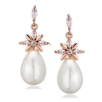 CUBIC ZIRCONIA COLLECTION - PEARL SPARKLE EARRINGS - CZER776 ROSE GOLD