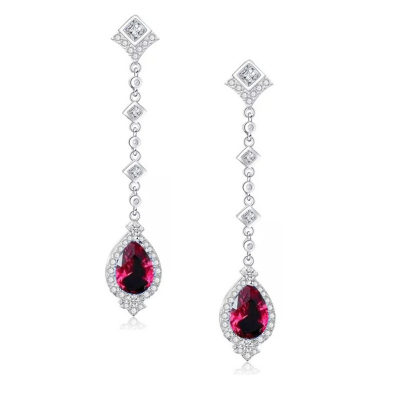CUBIC ZIRCONIA COLLECTION - STARLET CHANDELIER EARRINGS - CZER670 RED