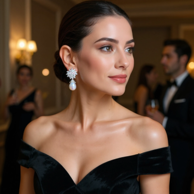 CUBIC ZIRCONIA COLLECTION - CRYSTAL CLUSTER EARRINGS - CZER931 SILVER 