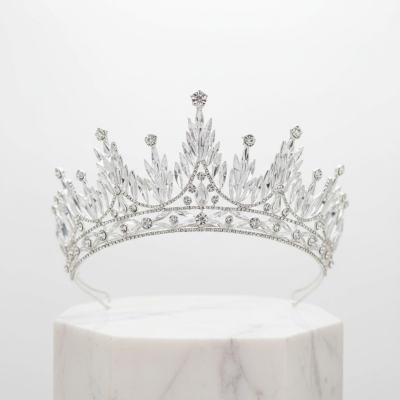 ATHENA COLLECTION - GLITZY GLAM CROWN - AHB214 SILVER  