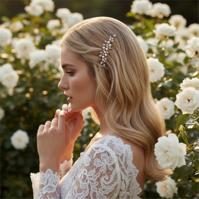 ATHENA COLLECTION - EXQUISITE COMB & EARRING SET - HC307 GOLD