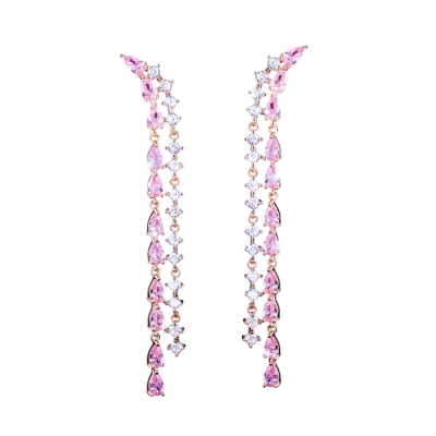 CUBIC ZIRCONIA COLLECTION - GLAM PINK WATERFALL EARRINGS 