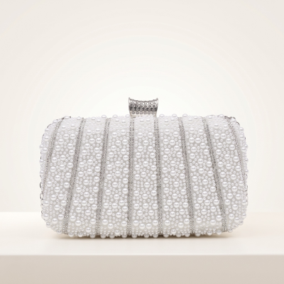 ATHENA COLLECTION - CHIC PEARL CLUTCH BAG - SILVER