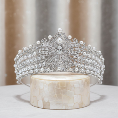 ATHENA COLLECTION - PEARL STATEMENT CROWN - AHB215 SILVER 