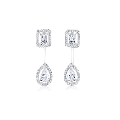 CUBIC ZIRCONIA COLLECTION - ART DECO DROP EARRINGS - CZER921 SILVER