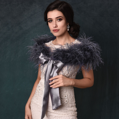 OSTRICH FEATHER STOLE - GREY - SASSB-SG4 