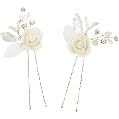 ATHENA COLLECTION - GLAM ROSE HAIR PINS - (PAIR) PIN64 SILVER