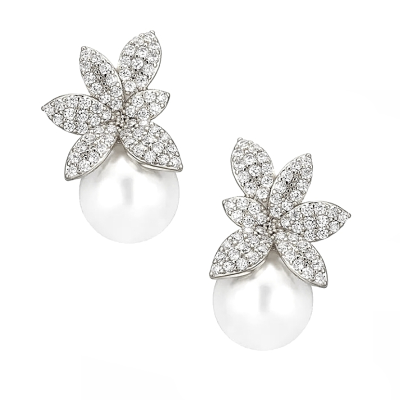 CUBIC ZIRCONIA COLLECTION - PEARL SPARKLE EARRINGS - CZER625 SILVER